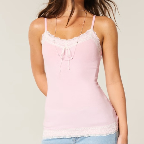 Hollister Tops - NWT Hollister Y2k baby pink Lace Trim Cami elena gilbert bella swan
